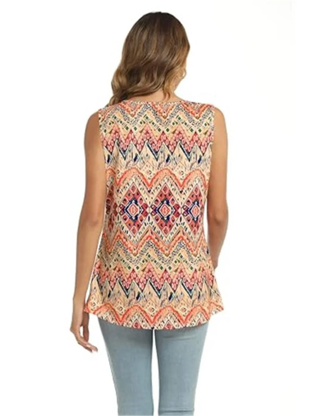 Boho Print Tank Top Women Sleeveless Tunic Casual Summer Shirt - Picture 6 of 6